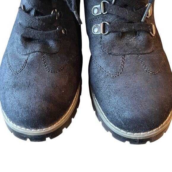 Joe Boxer Rhonda Hiking Combat Boots Size 11 Black Knit Cuff lace Up Lug Sole - Picture 6 of 10